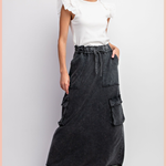 Mineral Washed Terry Skirt + Cargo Pockets | Black
