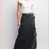 Mineral Washed Terry Skirt + Cargo Pockets | Black