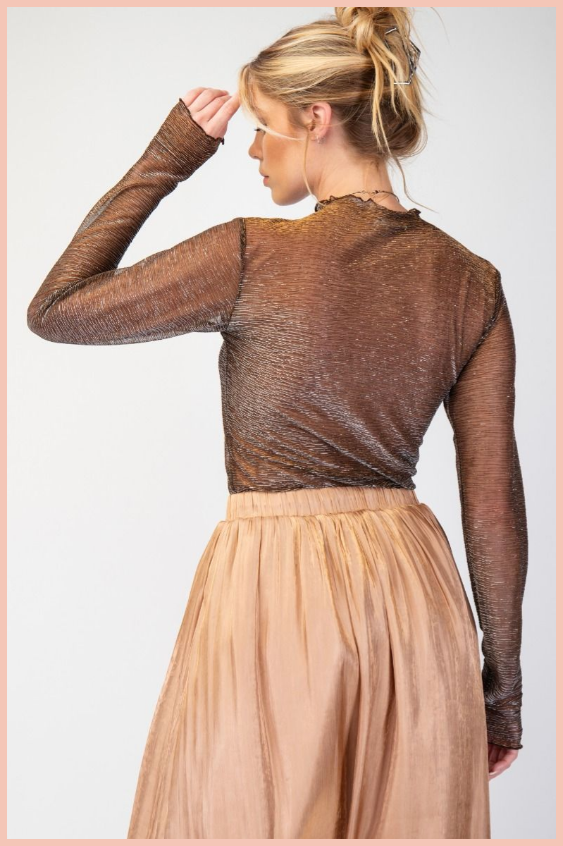 Foil Print Mesh Top | Bronze