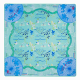Decorative game/tile mat with floral and wave design on a white background. Veranda Mat in Tube | Oh My Mahjong