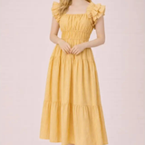 Shoulder Ruffle Detail Stripe Midi Dress