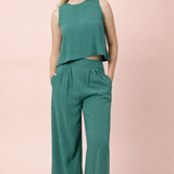 Solid Linen Blend Sleeveless Crop Top