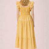 Shoulder Ruffle Detail Stripe Midi Dress