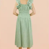 Shoulder Ruffle Detail Stripe Midi Dress