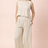 Solid Linen Blend Sleeveless Crop Top