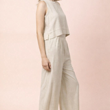 Solid Linen Blend Sleeveless Crop Top