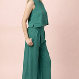 Solid Linen Blend Sleeveless Crop Top