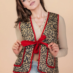 Leopard Quilted Vest + Bow Closure