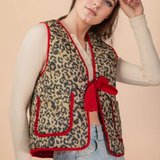 Leopard Quilted Vest + Bow Closure