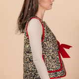 Leopard Quilted Vest + Bow Closure