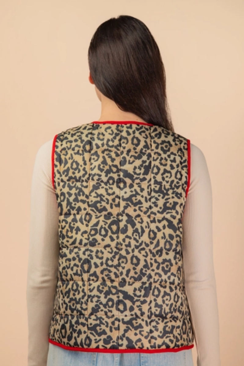 Leopard Quilted Vest + Bow Closure
