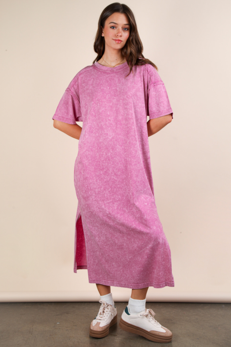 Mineral Washed Casual Comfy Midi Dress | Orchid