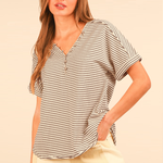 Striped Button Down Casual Knit Top | Chocolate