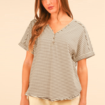 Striped Button Down Casual Knit Top | Chocolate