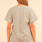 Striped Button Down Casual Knit Top | Chocolate