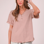 Striped Button Down Casual Knit Top | Red