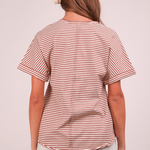 Striped Button Down Casual Knit Top | Red