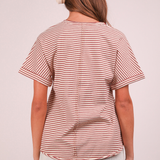 Striped Button Down Casual Knit Top | Red