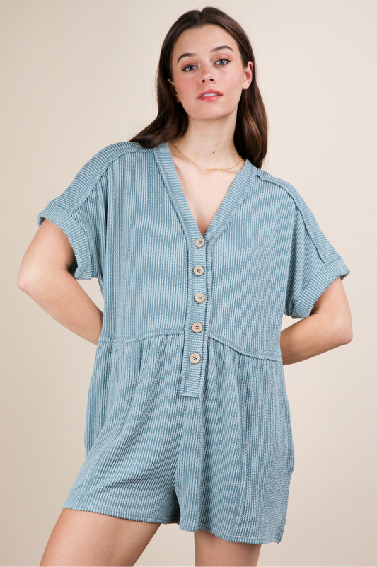 Two Tone Ribbed Knit Comfy Casual Romper