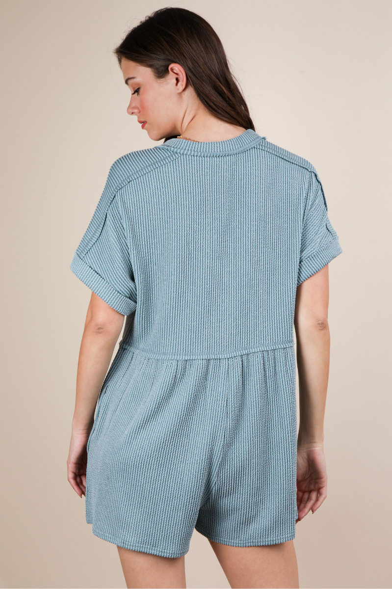 Two Tone Ribbed Knit Comfy Casual Romper