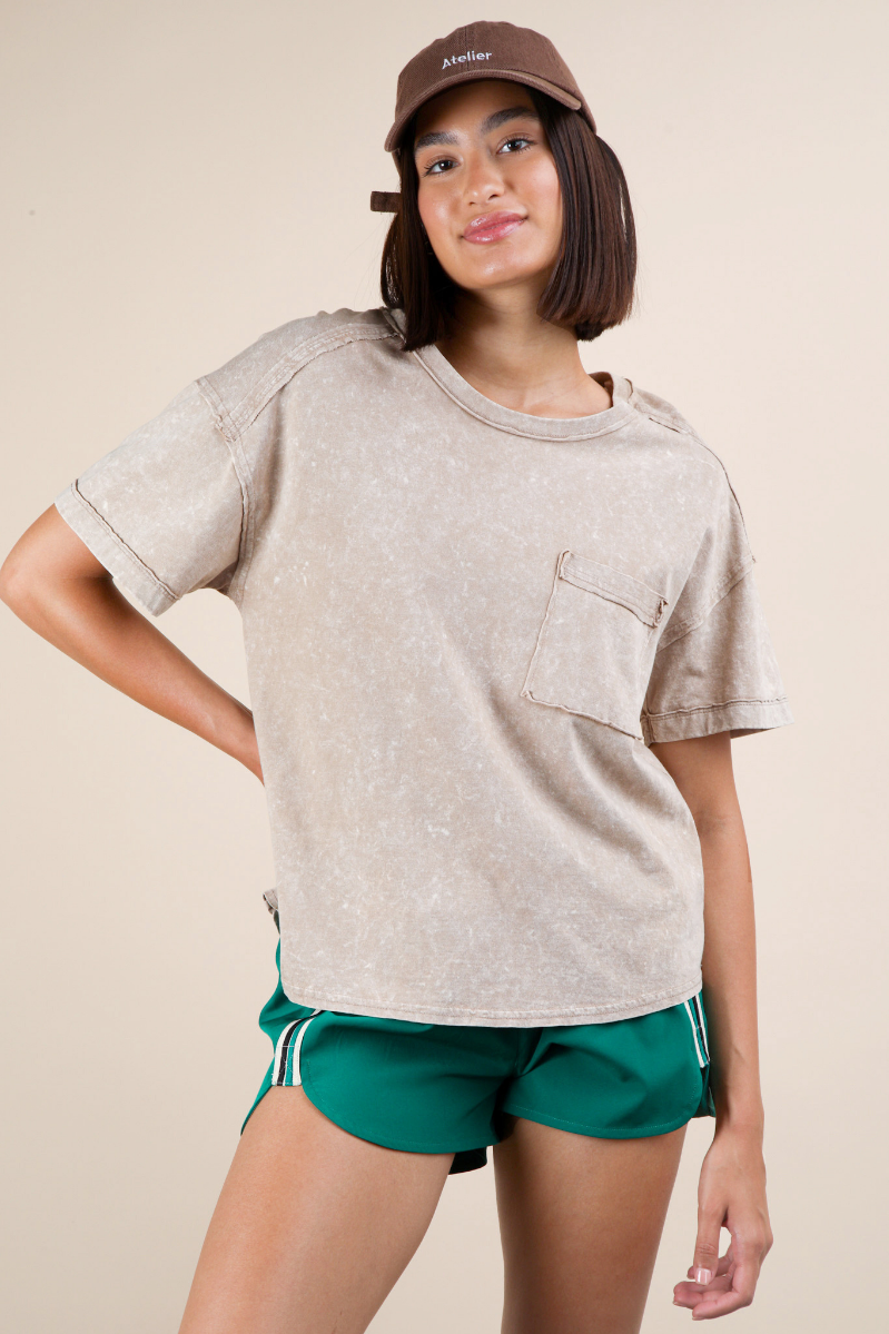 Knit Top with Pocket | Taupe
