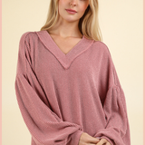Ribbed V-Neck Knit Top | Pink
