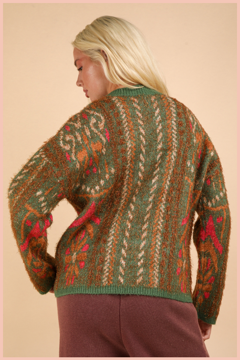 Printed Lurex Oversized Knit Sweater Top