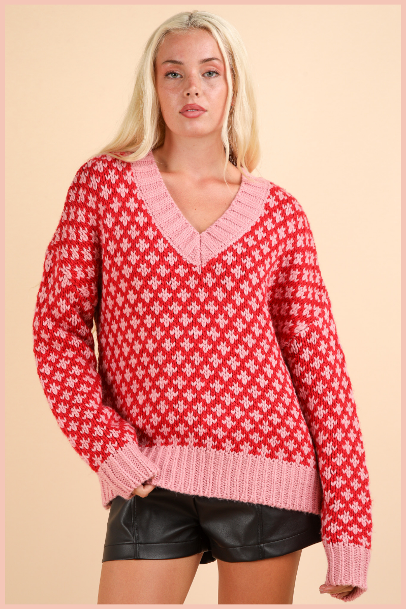 Oversized Graphic Knit Sweater Top