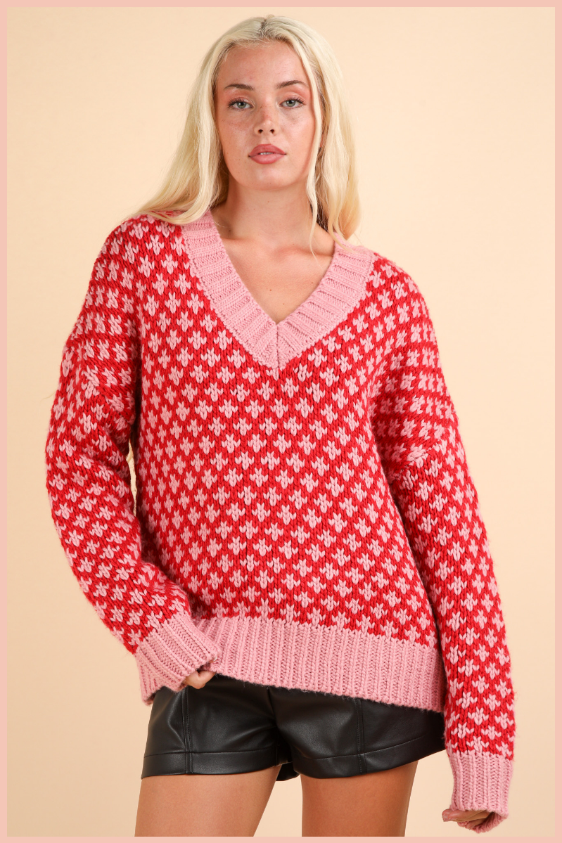 Oversized Graphic Knit Sweater Top