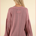 Ribbed V-Neck Knit Top | Pink