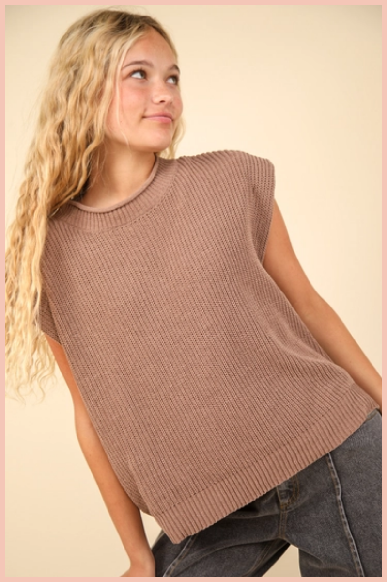 Soft Knit Sweater Vest Top | Mocha