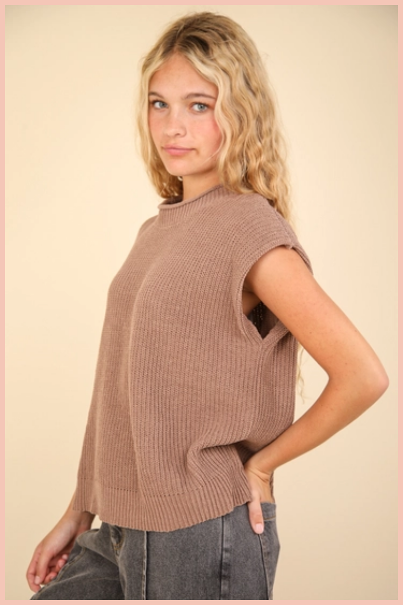 Soft Knit Sweater Vest Top | Mocha