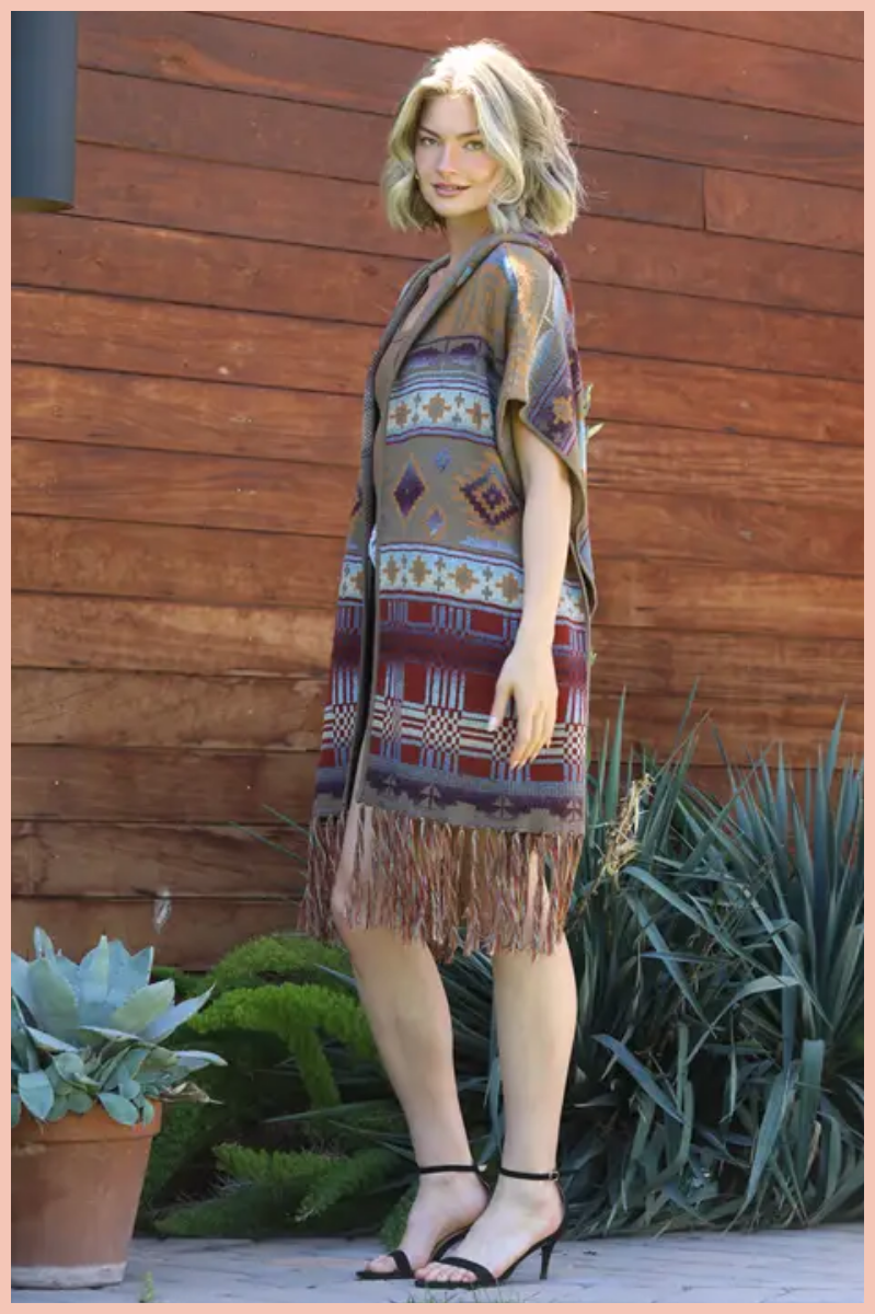 Aztec Fringe Hooded Cardigan