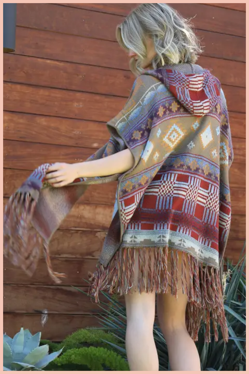 Aztec Fringe Hooded Cardigan