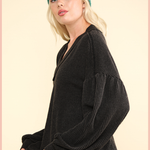 Ribbed V-Neck Knit Top | Charcoal
