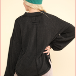 Ribbed V-Neck Knit Top | Charcoal