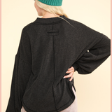 Ribbed V-Neck Knit Top | Charcoal