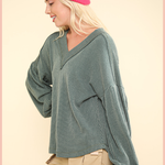 Ribbed V-Neck Knit Top | Moss