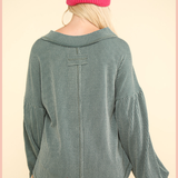 Ribbed V-Neck Knit Top | Moss