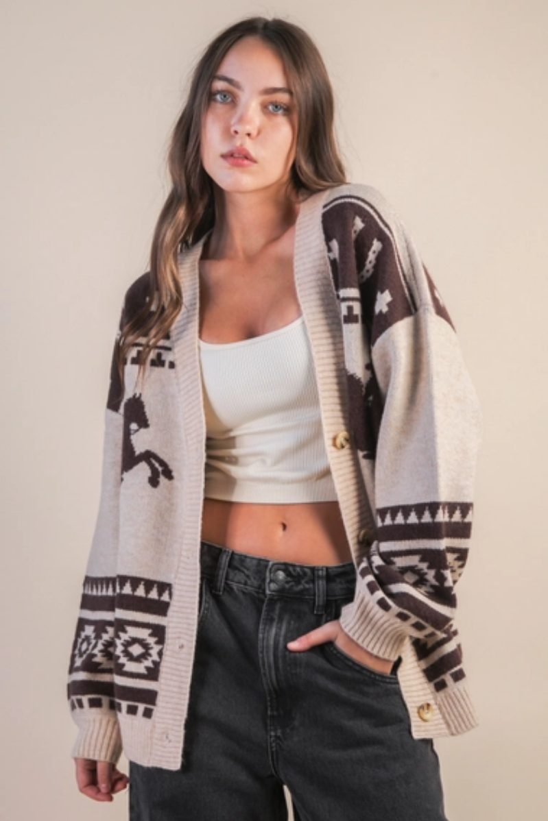 Western Graphic Knit Sweater Cardigan