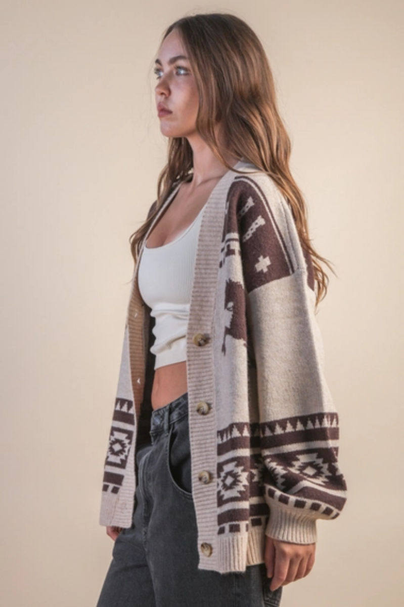 Western Graphic Knit Sweater Cardigan