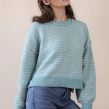 Two Tone Textured Knit Casual Sweater Top