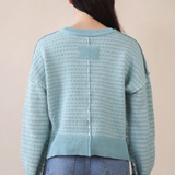 Two Tone Textured Knit Casual Sweater Top