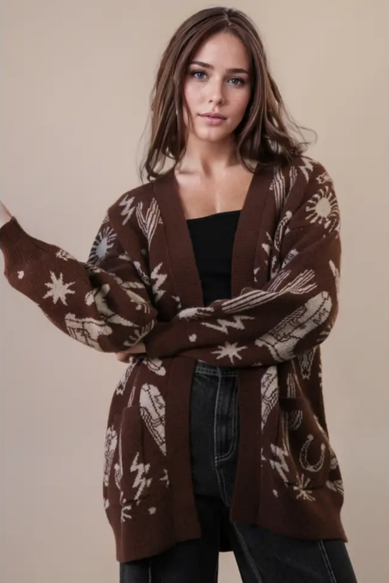 Western Graphic Knit Sweater Cardigan