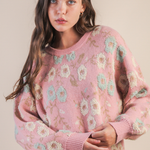 Floral Textured Printed Knit Sweater Top