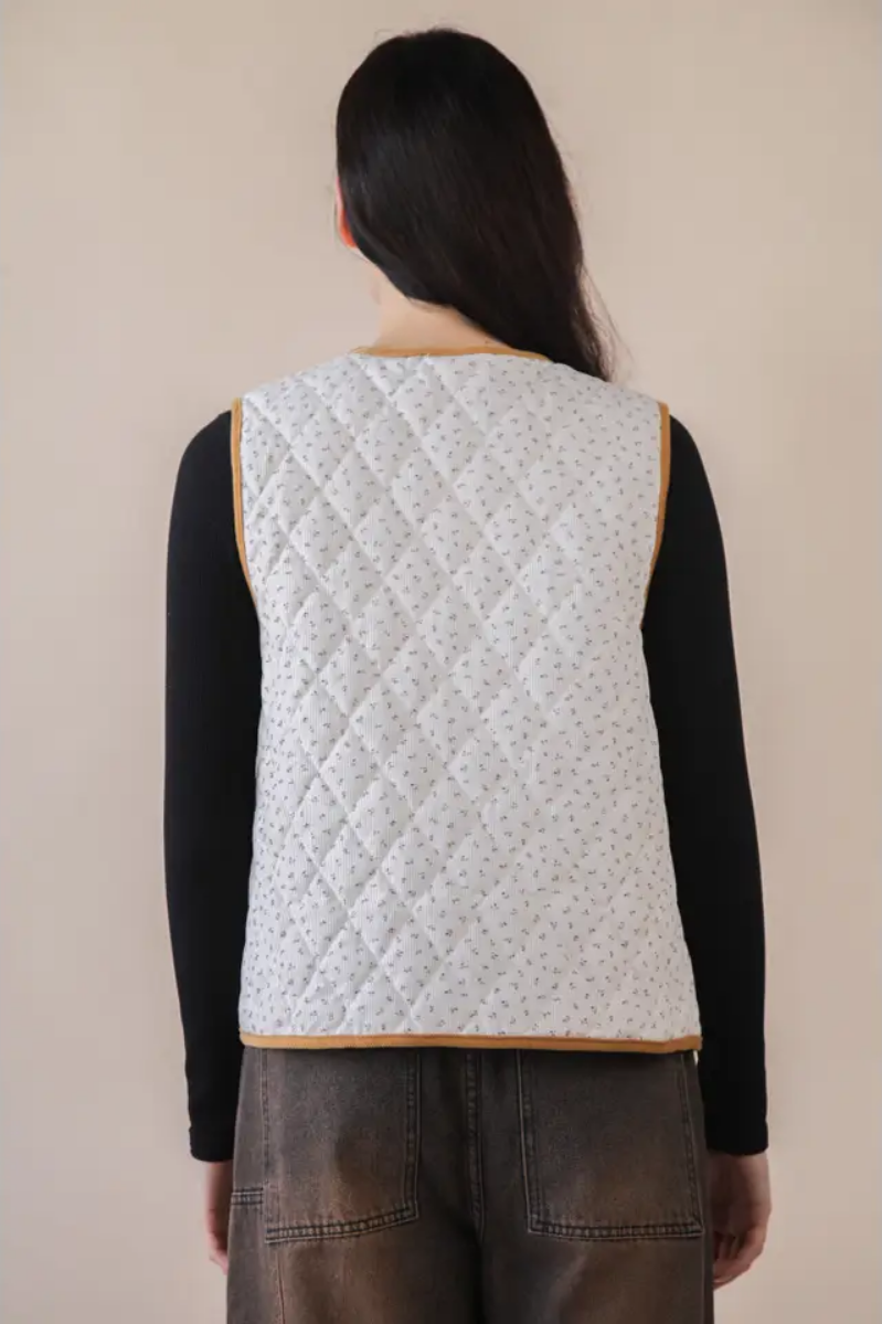 Front Contrast Binding Quilted Woven Vest