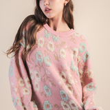 Floral Textured Printed Knit Sweater Top