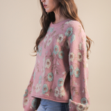 Floral Textured Printed Knit Sweater Top