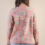 Floral Textured Printed Knit Sweater Top