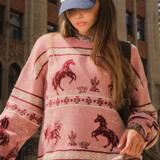 Western Graphic Knit Sweater Top